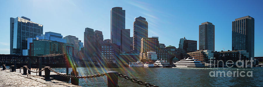 Boston Skyline Harbor and Sunbeam Panoramic Photo Photograph by Paul Velgos