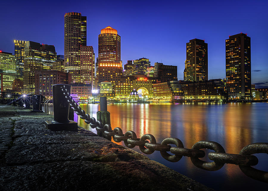 Boston Massachusetts Skyline Harborwalk.  Photograph by Jordan Hill
