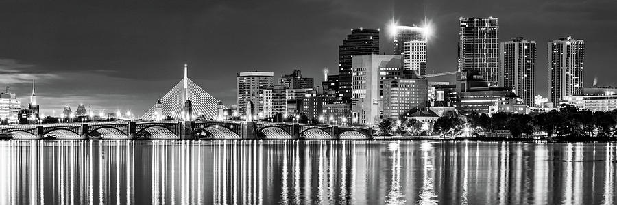 Boston Skyline Panorama in Black and White Over The Charles River Photograph by Gregory Ballos