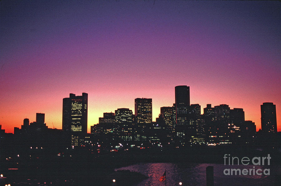 Boston Skyline Sunset From The Harbor  Photograph by Tom Wurl