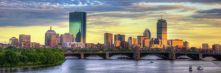 Boston Skyline Sunset Over Back Bay Panoramic Photograph