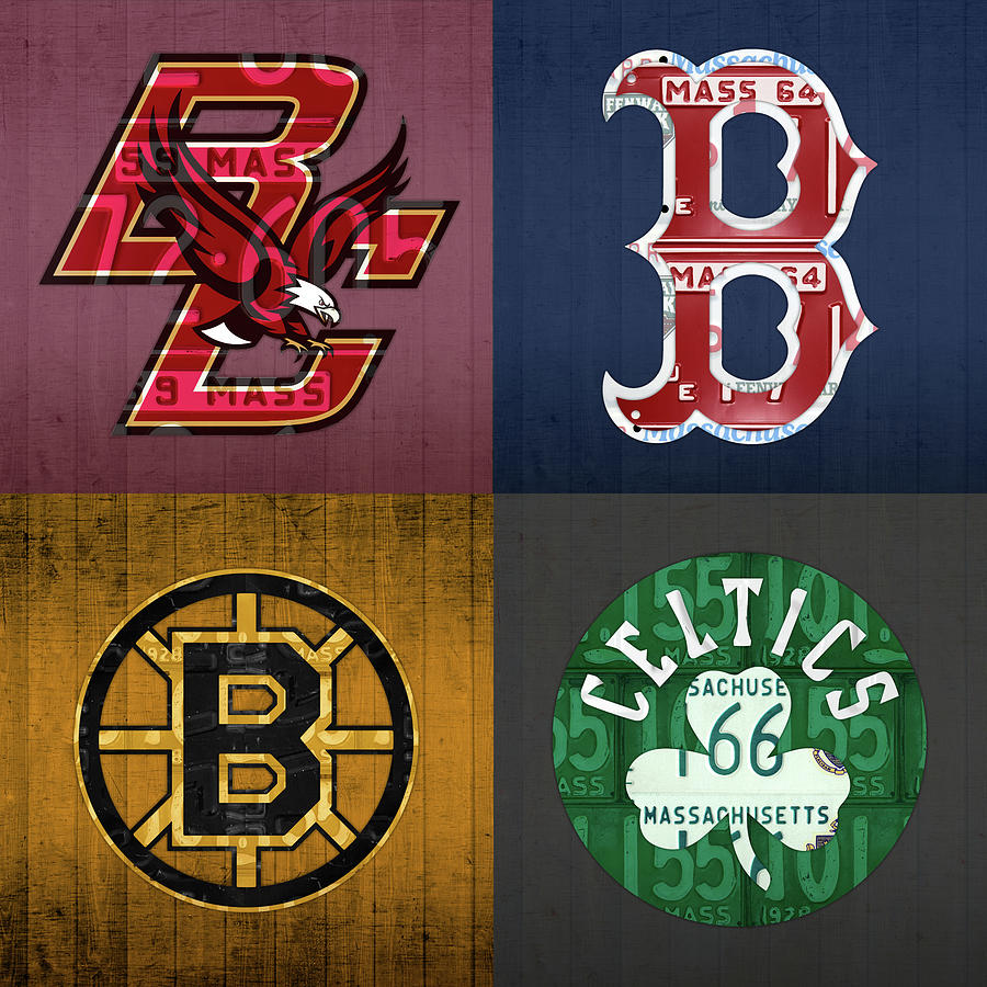 Boston Red Sox Patriots Bruins Celtics Mascot Collage Champs Logo Die-Cut  MAGNET