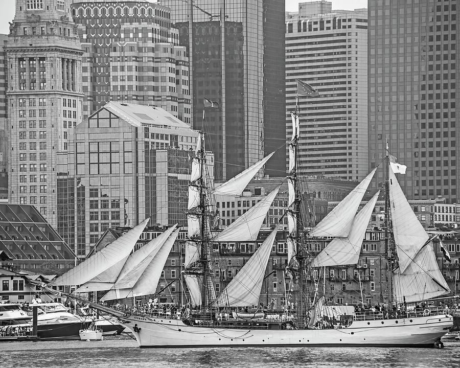 Boston Tall Ship Parade 2017 Sailboat Boston MA Watefront Black and White Photograph by Toby McGuire