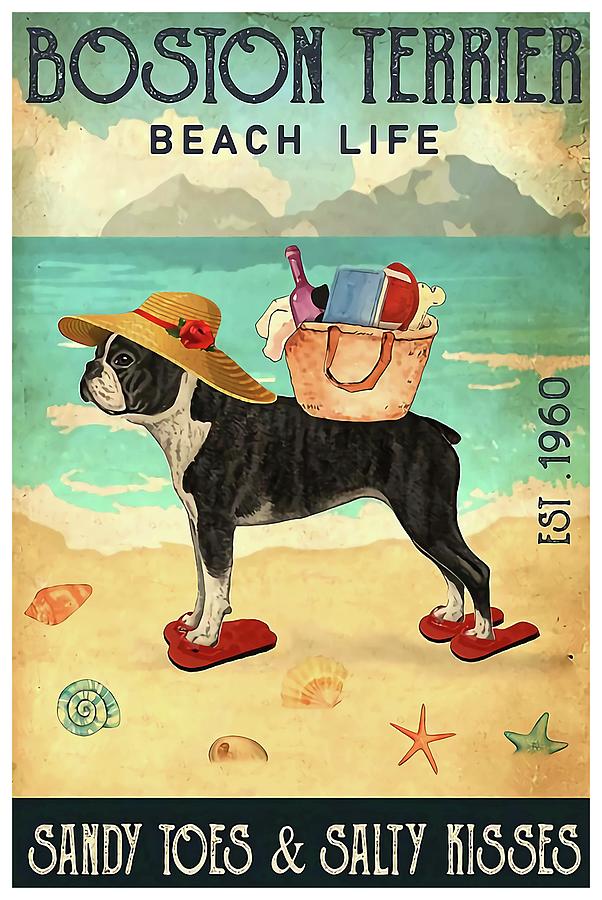 Boston Terrier Beach Life Sandy Toes Salty Kisses Glossy Poster Wall ...