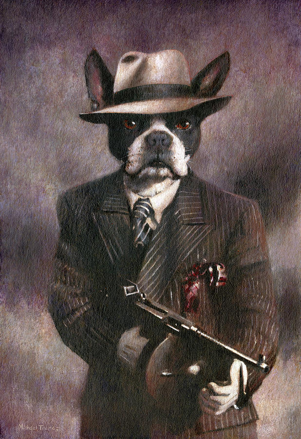 Dog Painting - Boston Terrier Gangster by Michael Thomas