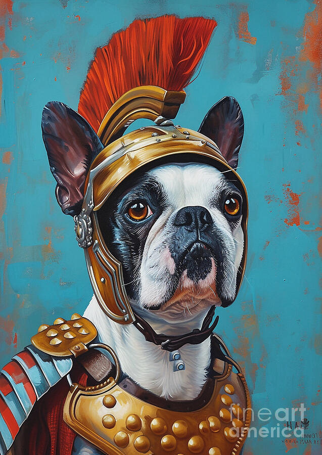 Boston Terrier Painting - Boston Terrier - in the guise of a Roman naval officer by Adrien Efren