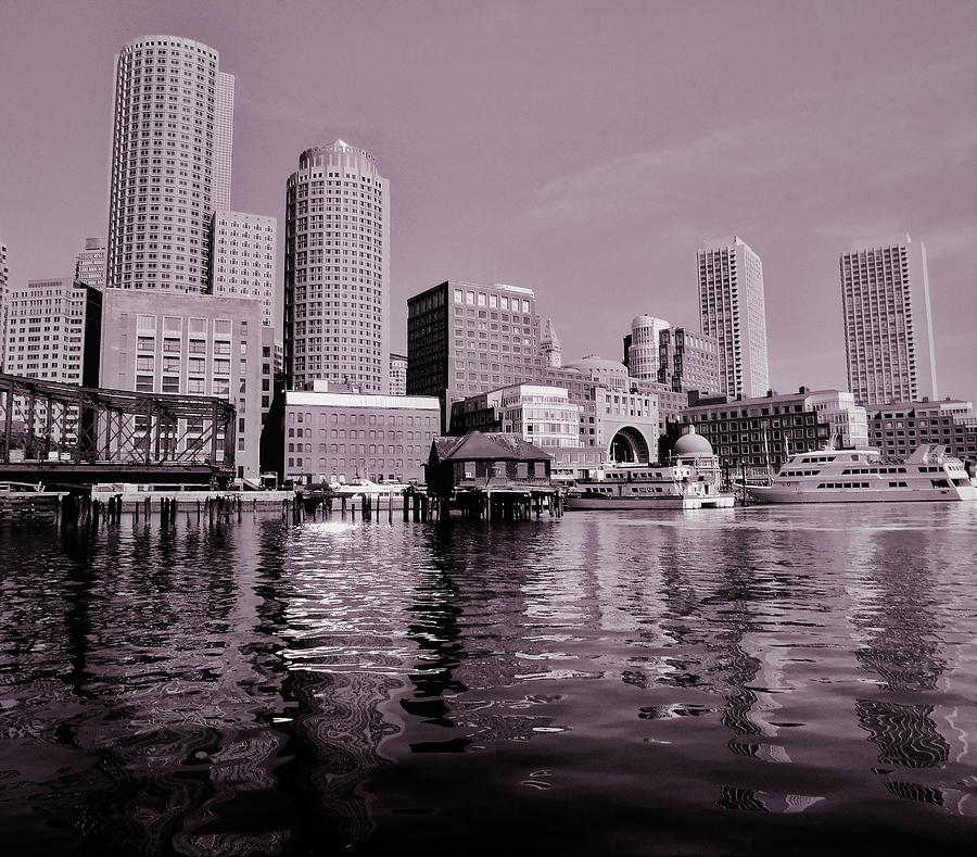- Boston Water Front - black and white  Photograph by THERESA Nye