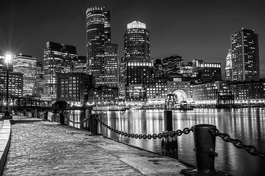 Boston Waterfront Boston Skyline Black and White Photograph by Toby McGuire