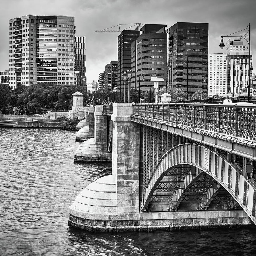Bostons Longfellow Bridge Over The Charles River 1x1 Monochrome Photograph by Gregory Ballos