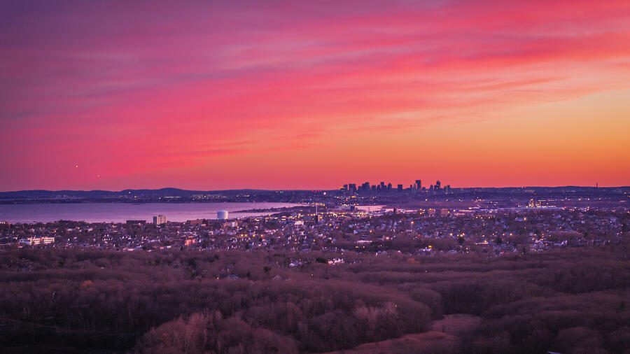 Bostons Skyline Silhouette A Sunset Symphony Photograph by Jeff Folger