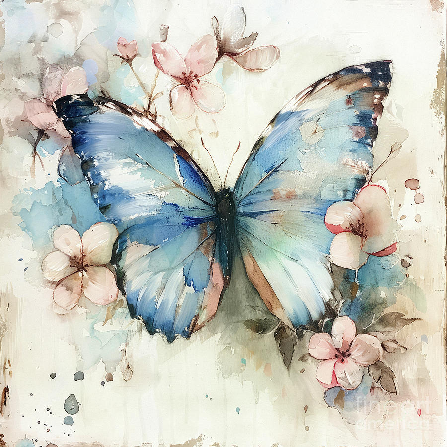 Botanical Blue Butterfly Painting by Tina LeCour