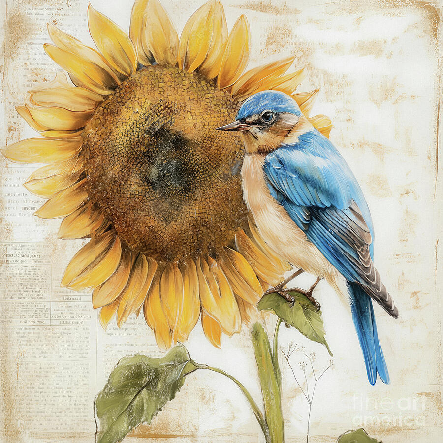 Botanical Bluebird Painting