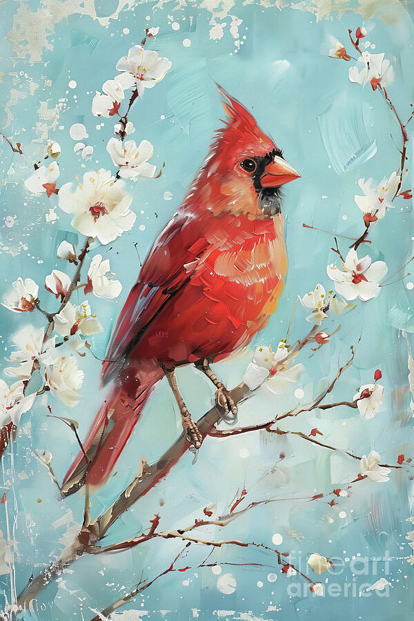 Cardinal Painting - Botanical Cardinal by Tina LeCour