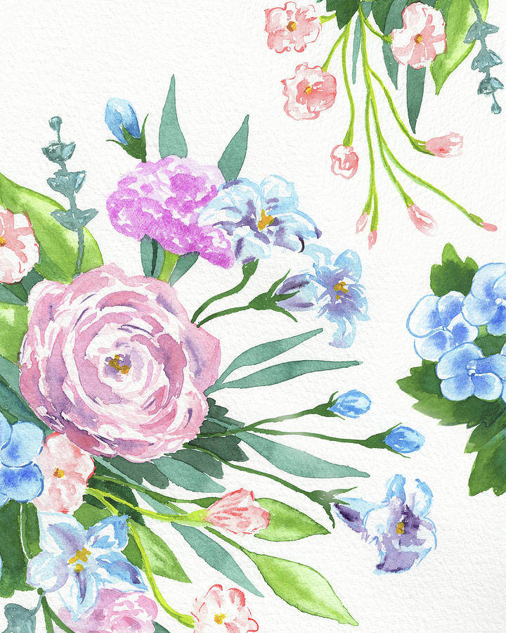Botanical Flowers Sweet Pattern Watercolor Painting