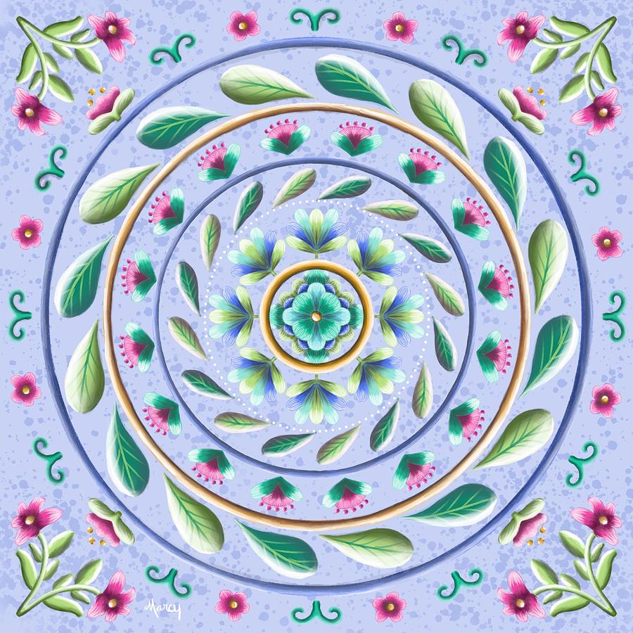 Botanical Mandala on Lt Blue Digital Art by Marcy Brennan