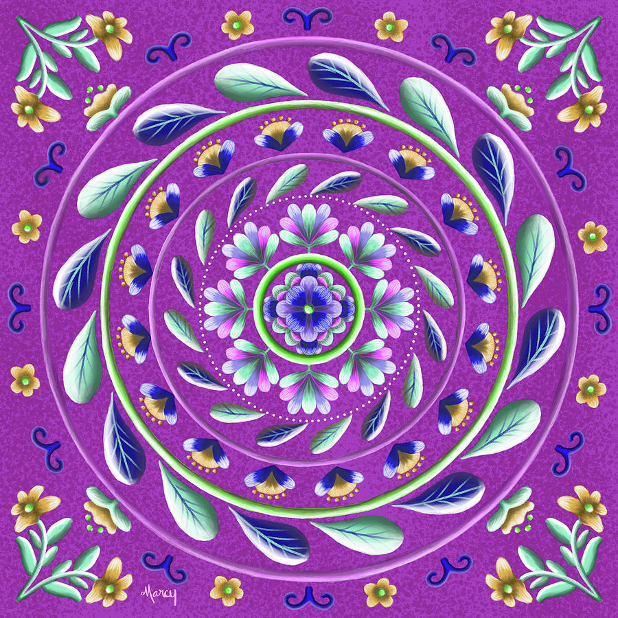 Botanical Mandala on Violet Digital Art by Marcy Brennan