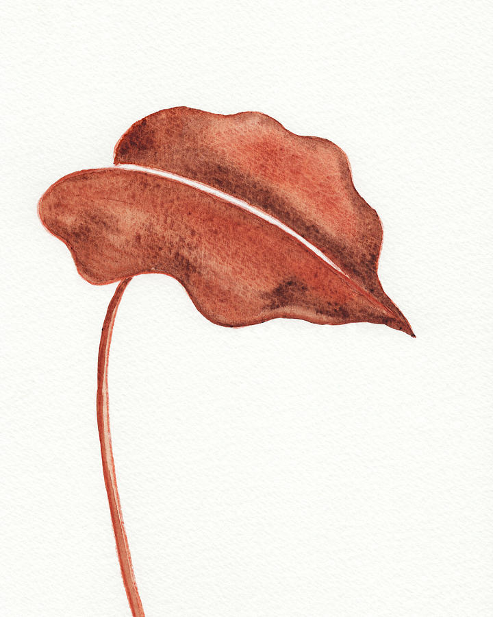 Botanical Tropical Watercolor Brown Single Leaf  Painting by Irina Sztukowski
