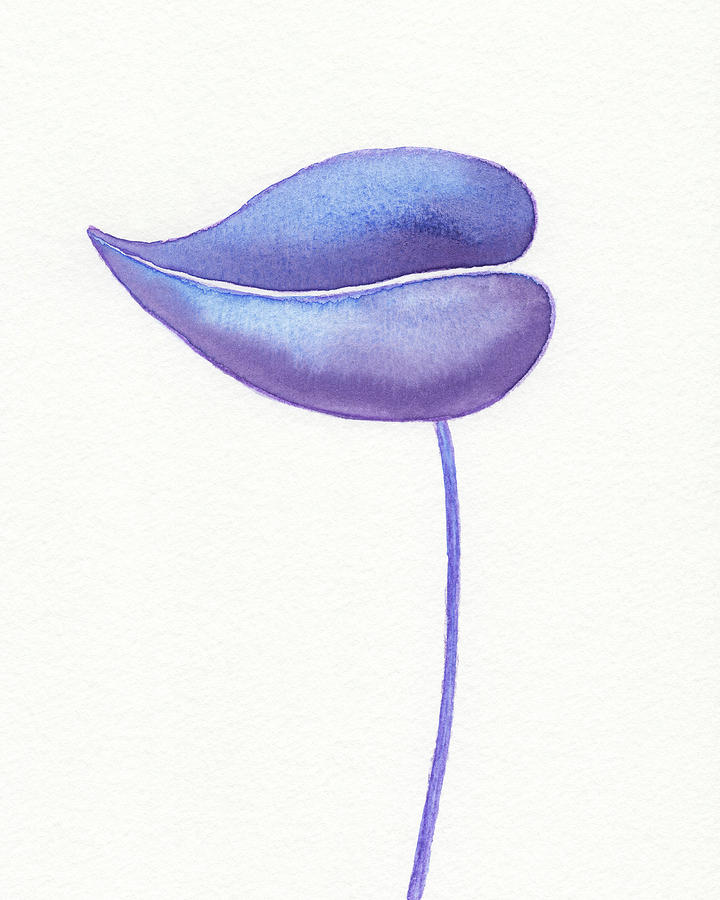 Botanical Tropical Watercolor Purple Blue Single Leaf Painting