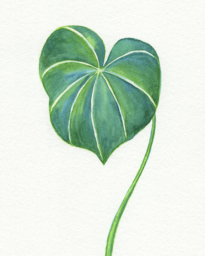 Botanical Tropical Watercolor Teal Blue Green Single Leaf  Painting by Irina Sztukowski