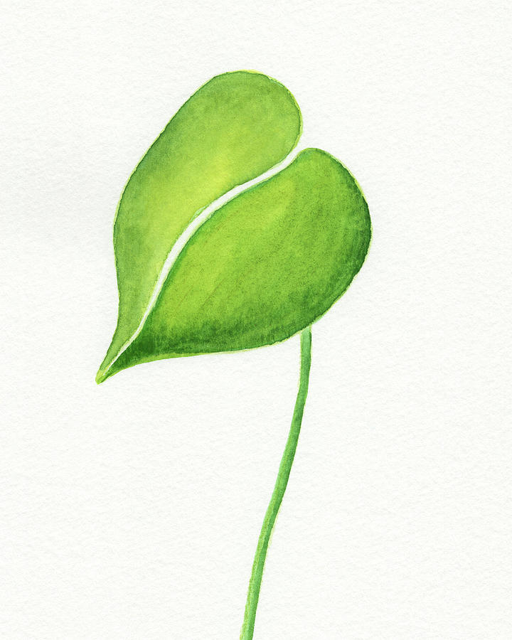 Botanical Tropical Watercolor Yellow Green Single Leaf Painting
