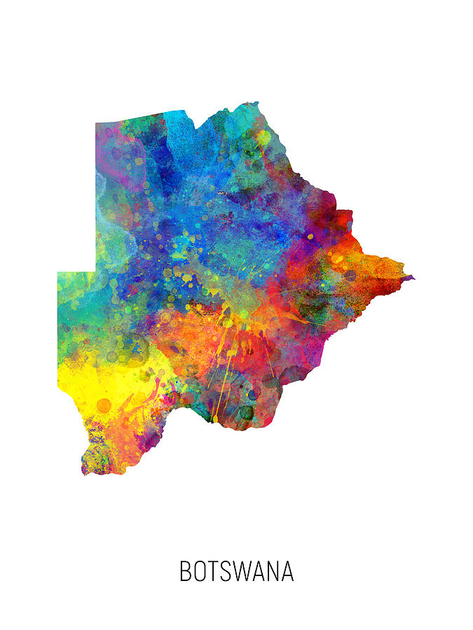 Country Map Digital Art - Botswana Watercolor Map by Michael Tompsett
