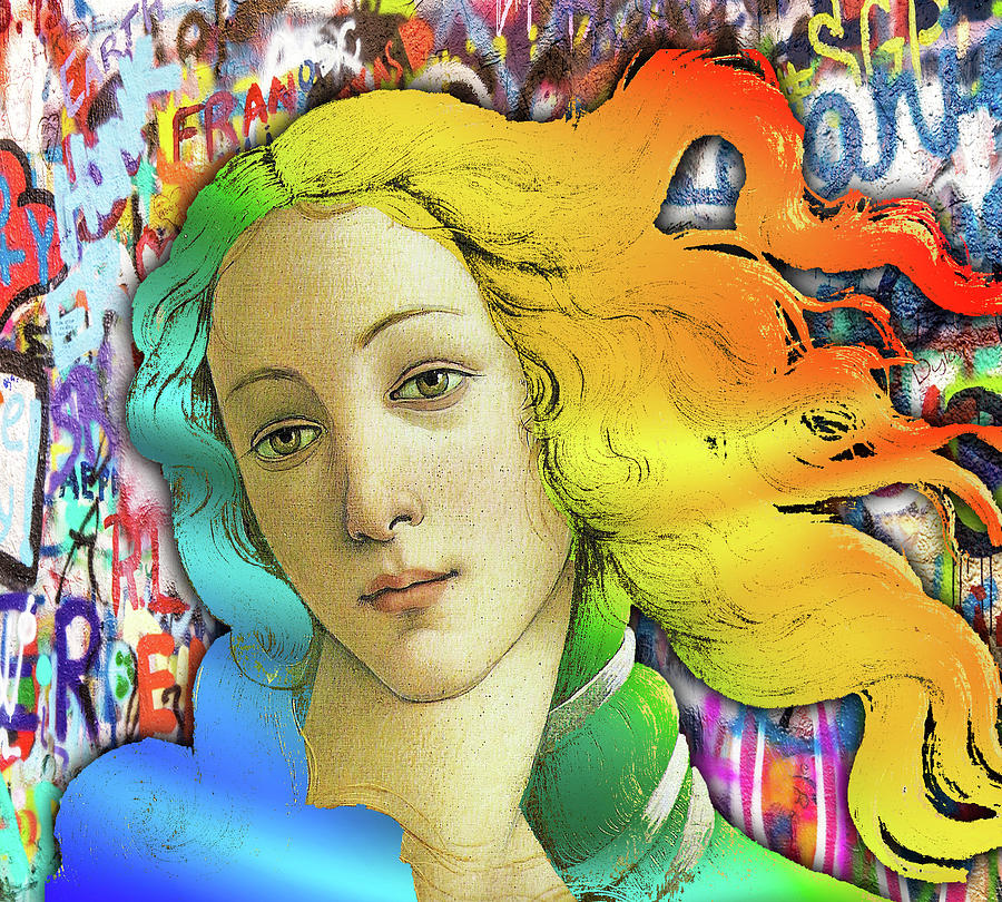 Botticelli Birth Of Venus Pop Color Graffiti 2 Painting by Tony Rubino