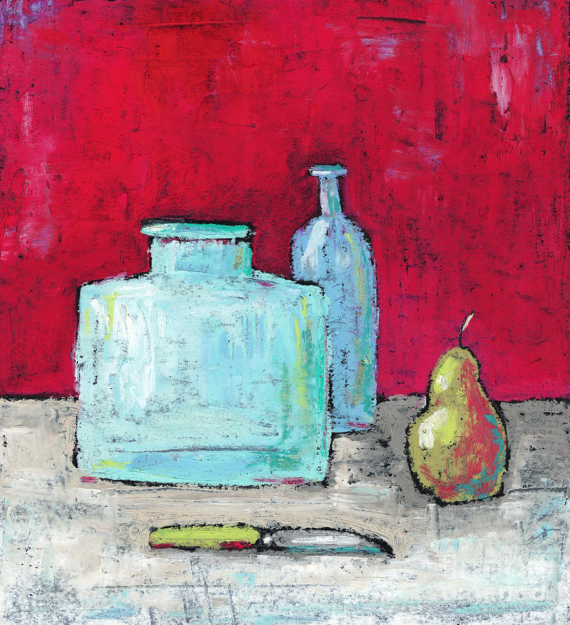 Bottle and a Pear Pastel by Jill Battaglia