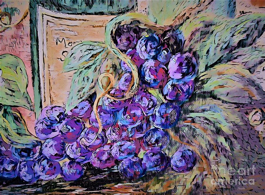 Grape Painting - Bottle and Bunch by Eloise Schneider Mote