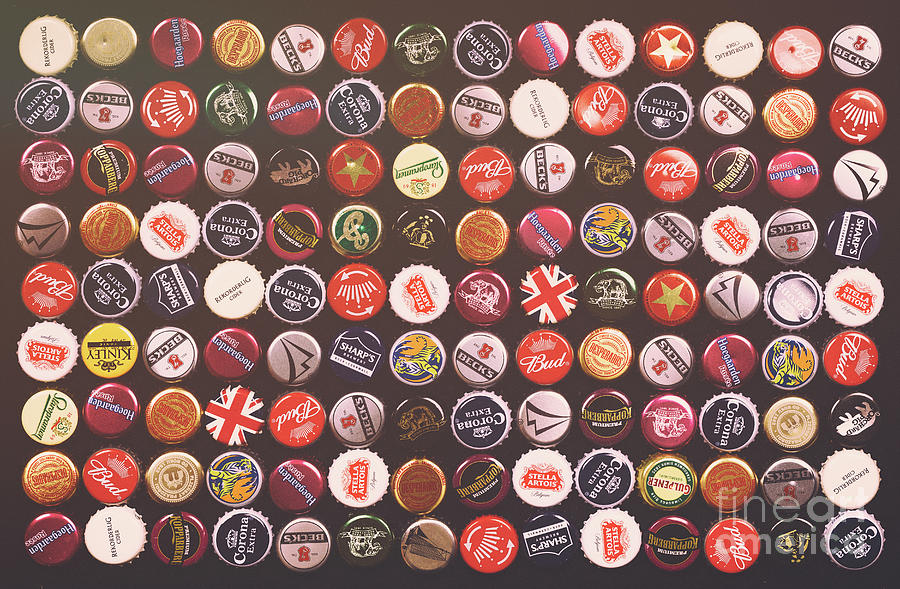 Beer Photograph - Bottle cap backround old poster by Jane Rix