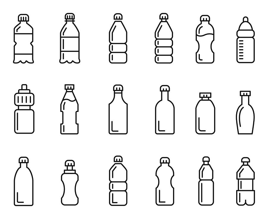 Bottle icon set Drawing by DivVector