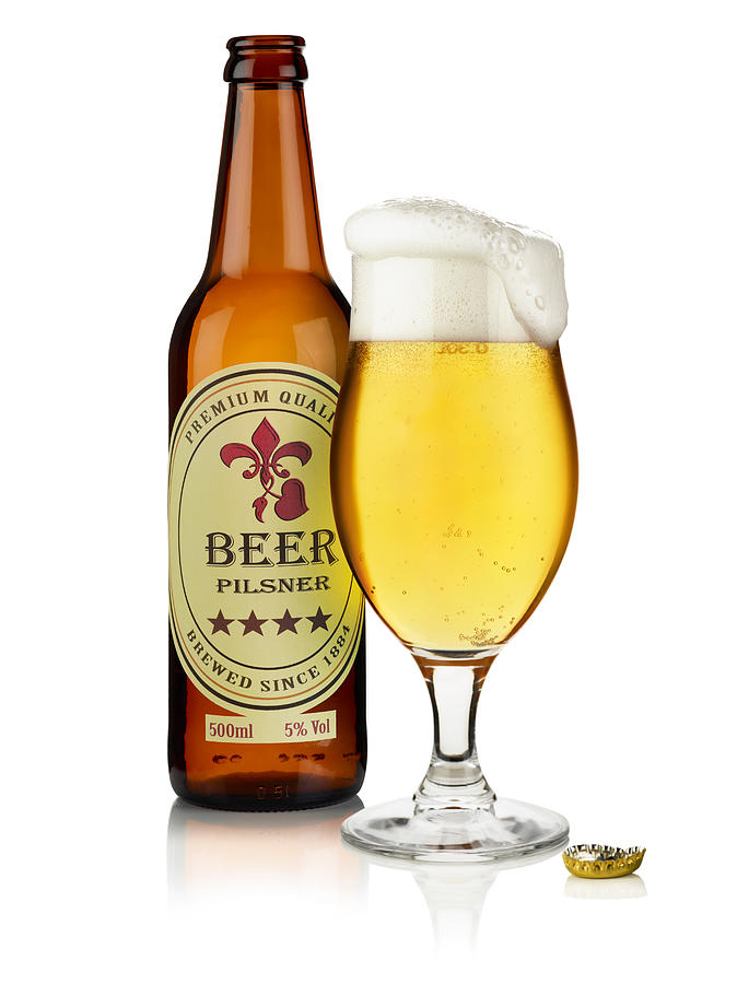 Bottle of Beer with custom label and  glass Photograph by MediaProduction
