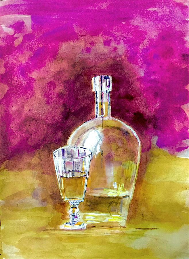 Bottle with glass Painting by Khalid Saeed