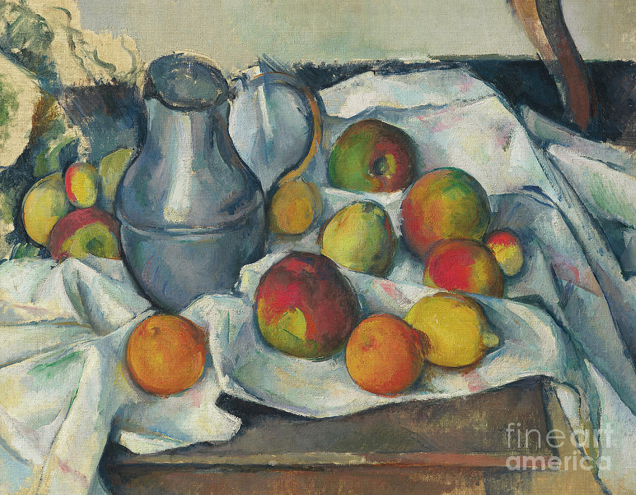 Bouilloire et fruits Painting by Paul Cezanne