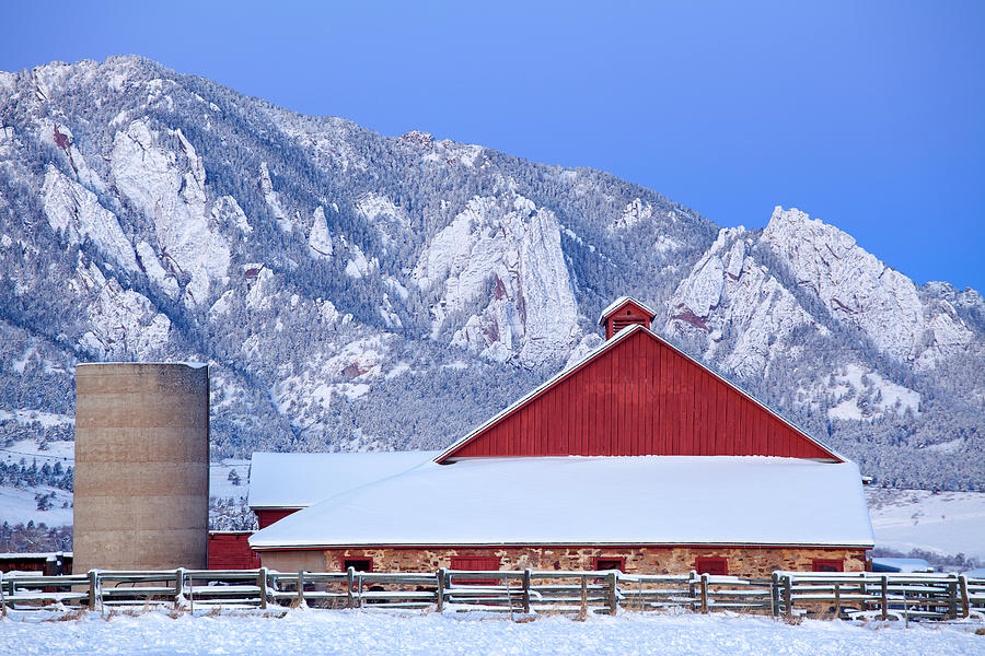 Boulder Colorado Barn and Flatirons Photograph by Beklaus