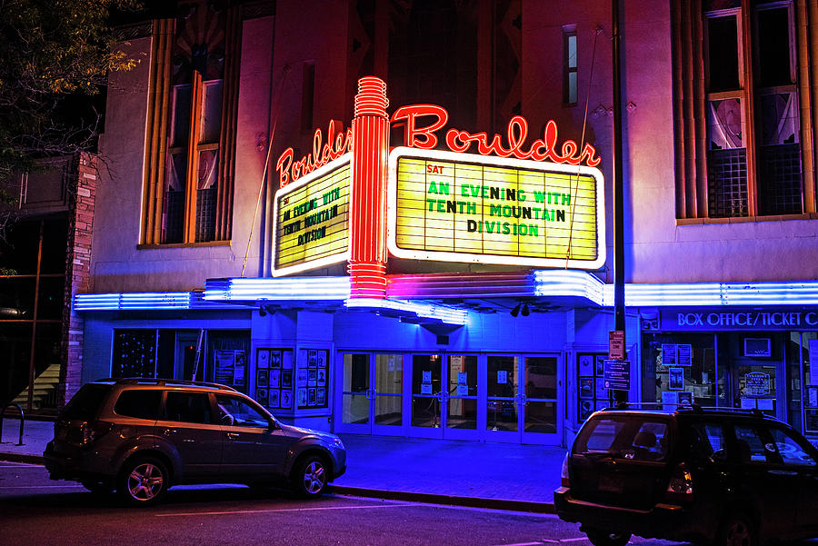 Boulder Colorado Movie Theater at Night 14th Street Downtown Photograph by Toby McGuire
