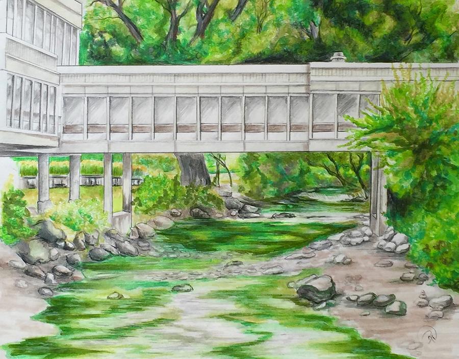 Boulder Creek and Bridges one Drawing by Renee Noel