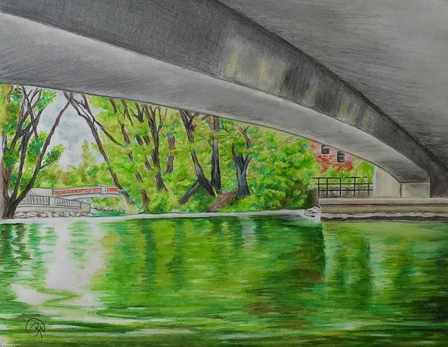 Boulder Creek and Bridges two Drawing by Renee Noel