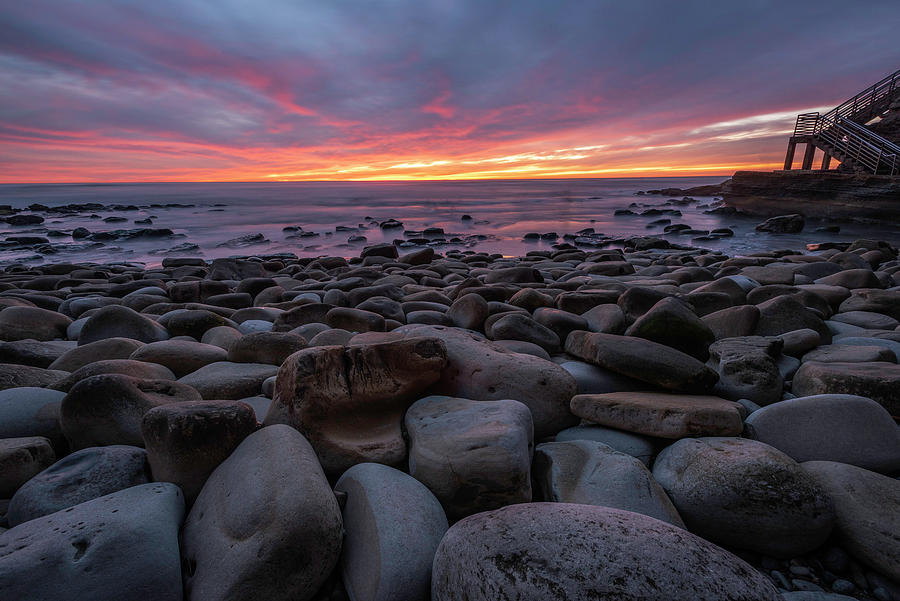 Boulders on Beach Sunset Photograph by Scott Cunningham
