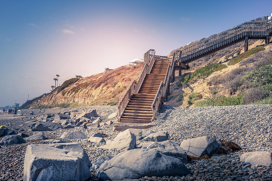 Boulders Rocks and Stairs at Carlsbad State Beach Photograph by Alison Frank