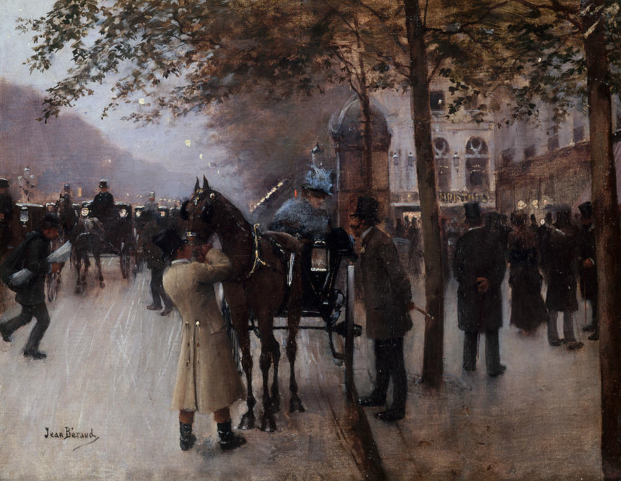 Boulevard des Capucines, in the Evening Painting by Jean Beraud