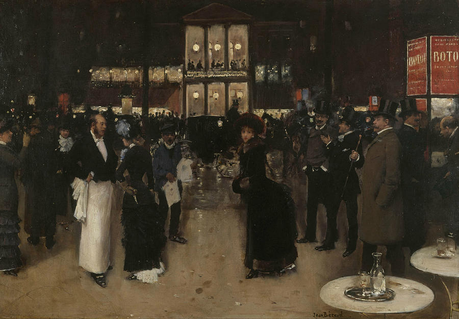 Boulevard Montmartre, at Night, in Front of the Variety Theater Painting by Jean Beraud