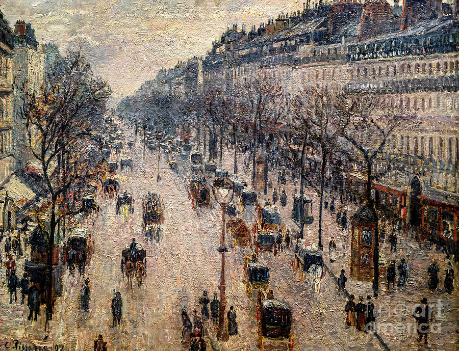 Boulevard Montmartre on a Winter Morning by Camille Pissarro Painting by Camille Pissarro