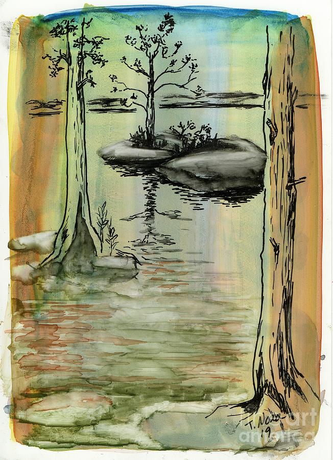 Boundary Waters Island Campsite Painting by Tammy Nara