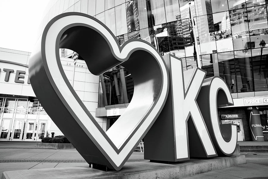 Boundless Love - Heart KCs Radiance on Grand Boulevard Plaza In Black And White Photograph by Gregory Ballos