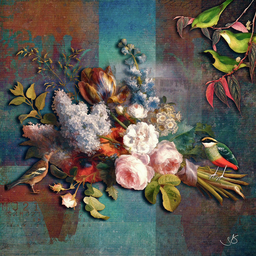 Flowers Digital Art - Bouquet for the Birds by Shelley Benjamin Flowers Digital Art - Bouquet for the Birds by Shelley Benjamin