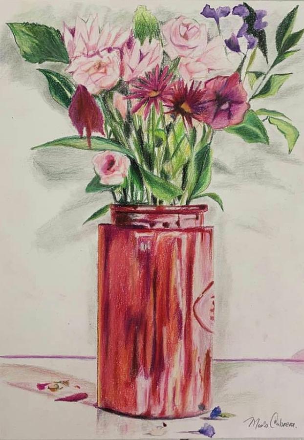 Bouquet in vase Drawing by Mario Cabrera