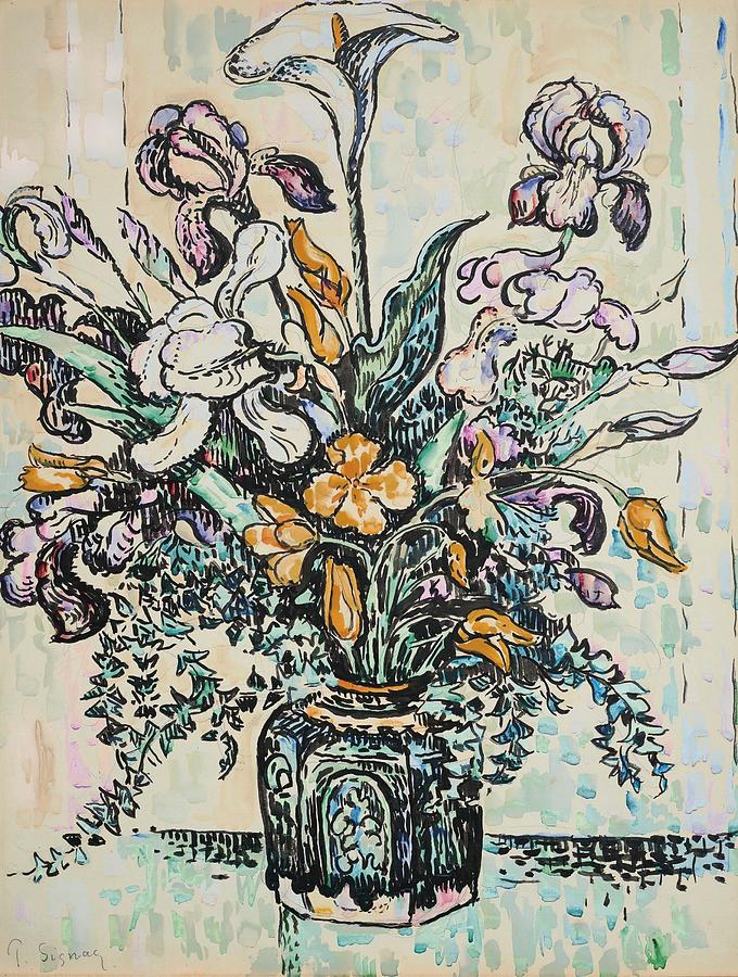 Bouquet iris arum tulipes dans un vase d'Andre Metthey Painting by Paul ...