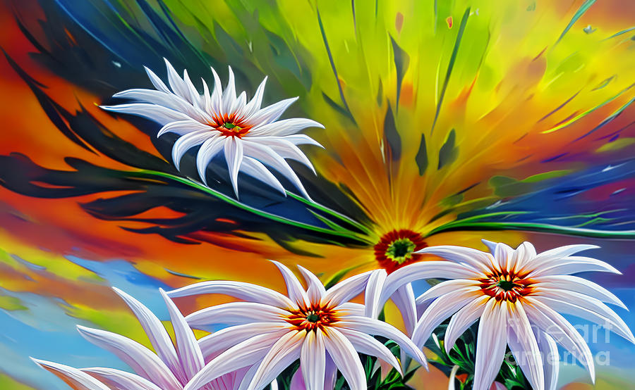 Beautiful Chamomile Flowers Close-up Digital Art