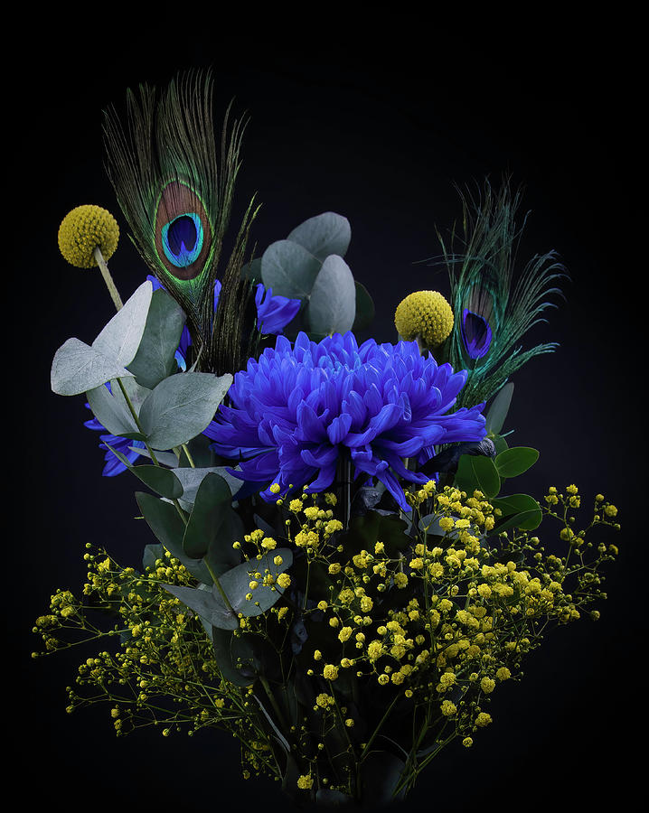 Bouquet Of Flowers Yellow And Blue Digital Art by Marjolein Van Middelkoop