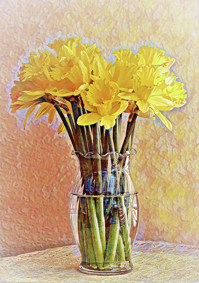Bouquet of Glowing Daffodils Flowers Portrait Digital Art by Gaby Ethington